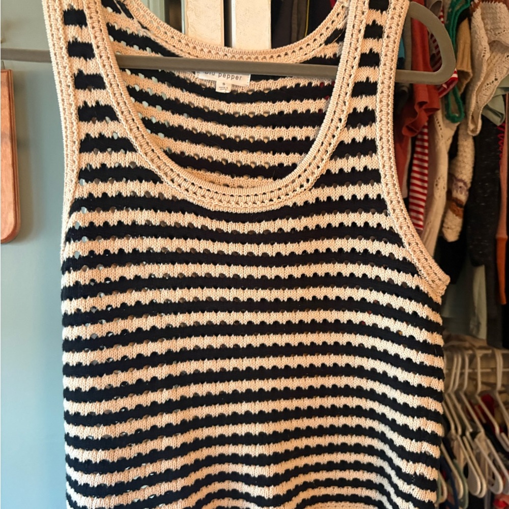 Blu Pepper Striped Scoop Neck Tank — Black and Cream